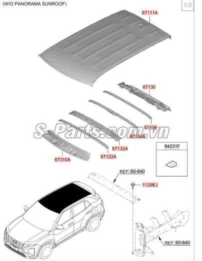 Sơ đồ lắp ráp phụ tùng Tôn nóc xe