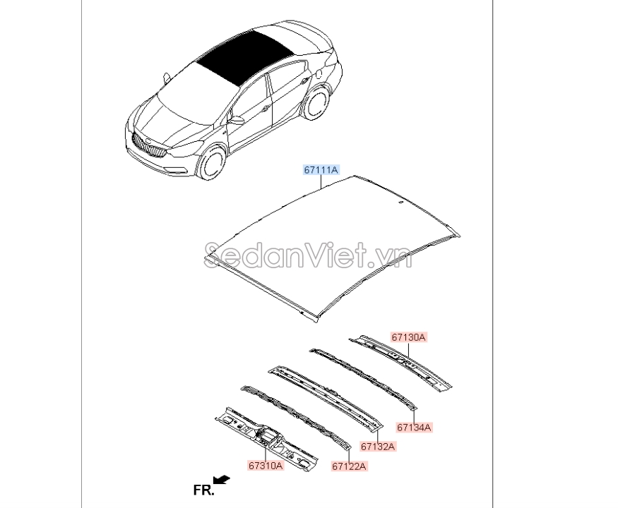 Sơ đồ lắp ráp phụ tùng Tôn nóc xe