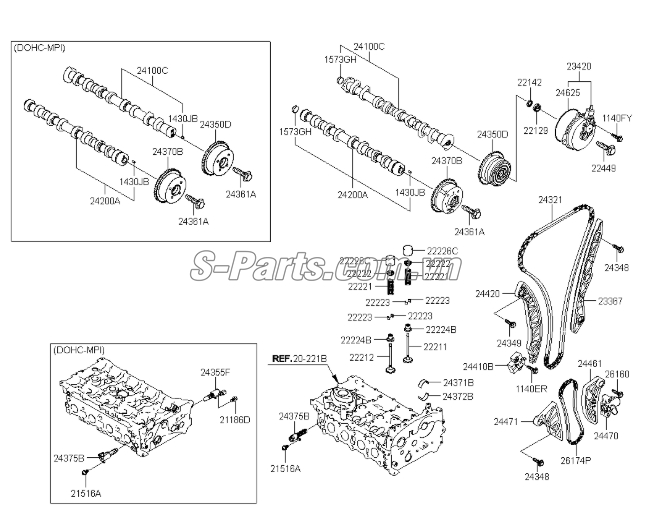 Sơ đồ lắp ráp phụ tùng Trục cam máy xăng 1 cầu