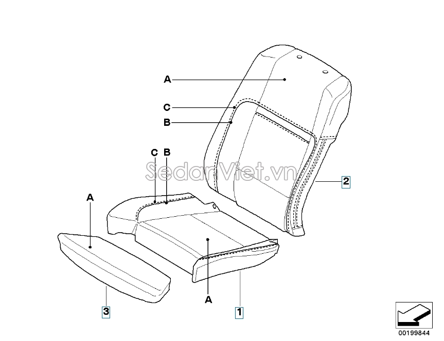 Sơ đồ lắp ráp phụ tùng Vỏ bọc lưng ghế