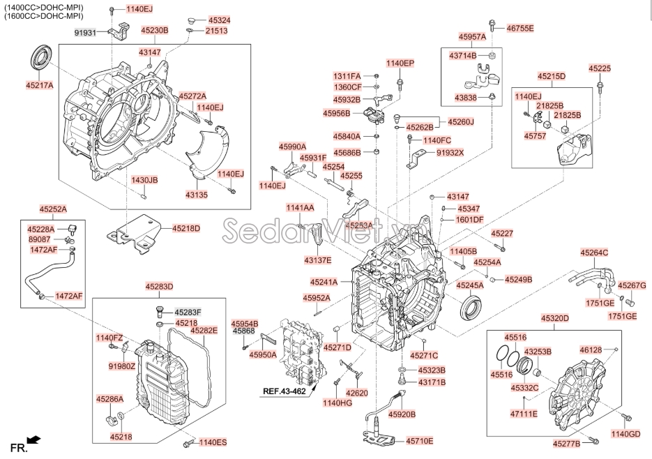 Sơ đồ lắp ráp phụ tùng Vỏ hộp số tự động