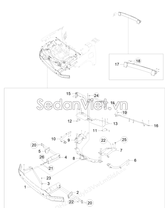 Sơ đồ lắp ráp phụ tùng Xương đỡ cản trước