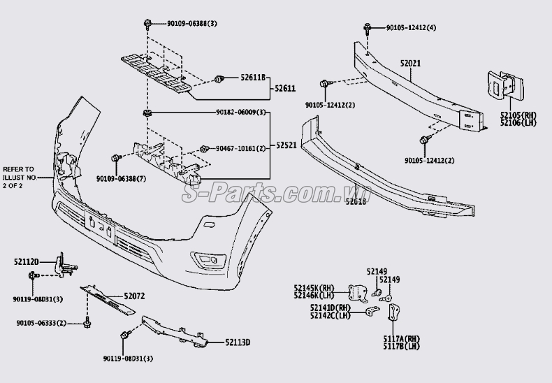 Sơ đồ lắp ráp phụ tùng Xương giằng ngang cản trước
