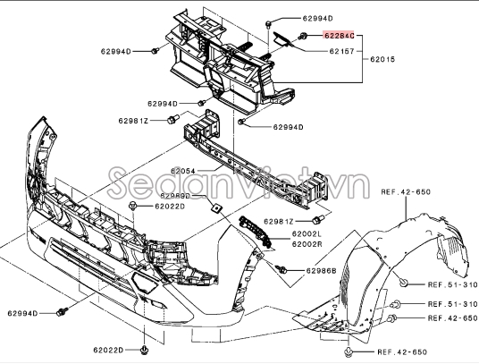Sơ đồ lắp ráp phụ tùng Xương giằng ngang cản trước