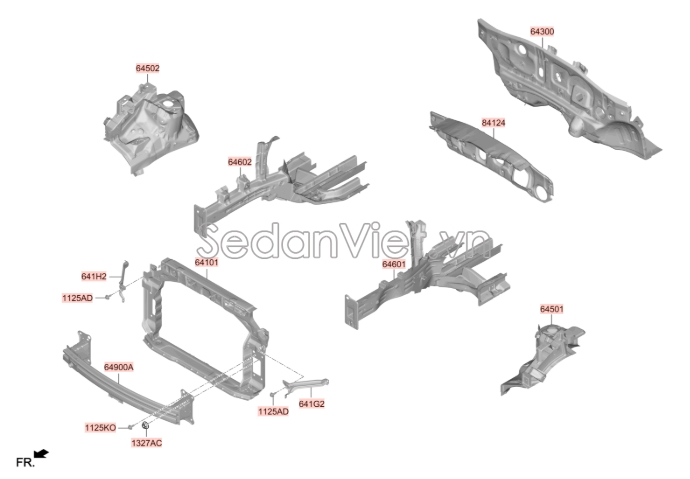 Sơ đồ lắp ráp phụ tùng Xương giằng ngang đầu xe