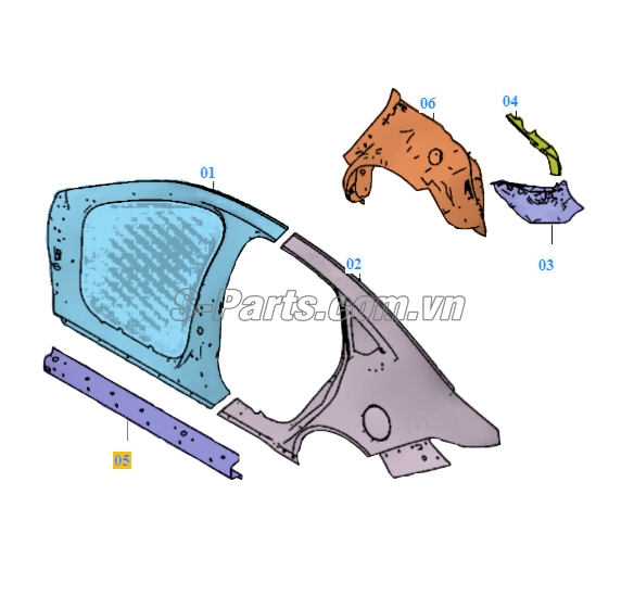 Sơ đồ lắp ráp phụ tùng Xương trụ cánh cửa